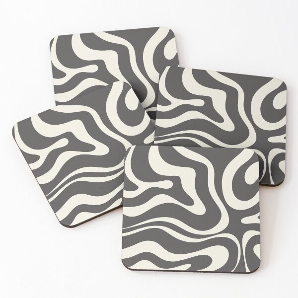 Item preview, Retro Modern Liquid Swirl Abstract Pattern Square in Charcoal Grey and Cream designed and sold by kierkegaard.