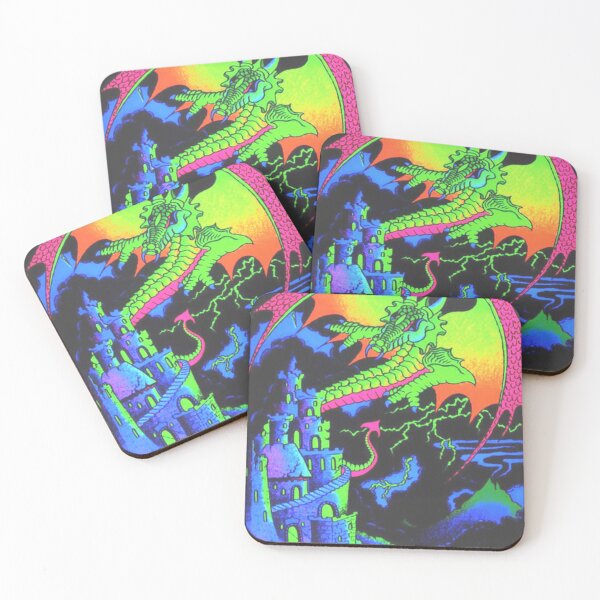 Item preview, Dragon and Castle Retro Black Light Style Poster designed and sold by WigOutlet.