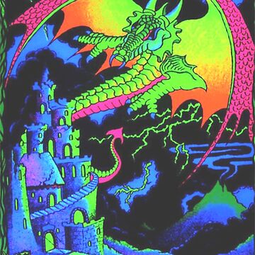 Artwork thumbnail, Dragon and Castle Retro Black Light Style Poster by WigOutlet