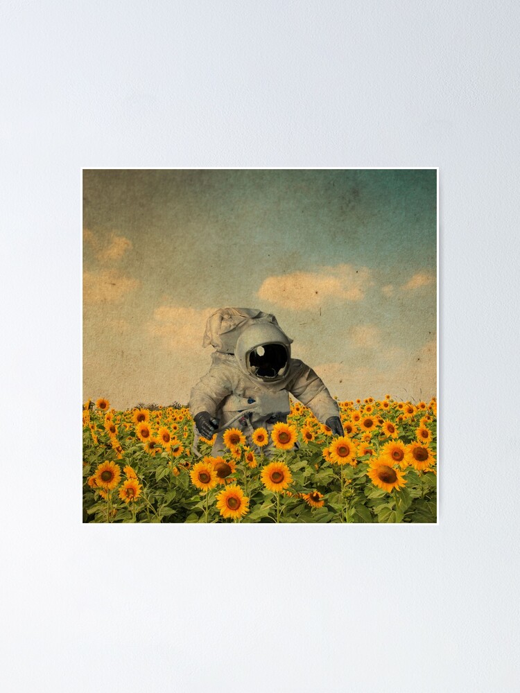 Alternate view of astronaut in a sunflower's field Poster