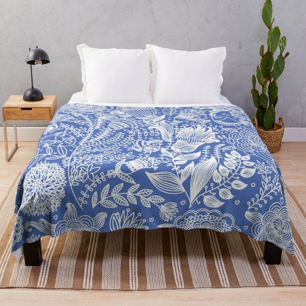 Item preview, Elaborate White Floral on Blue Backgrouond designed and sold by pugmom4.