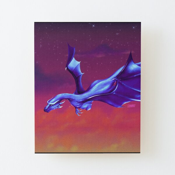 Blue Dragon over a Burning Sky Wood Mounted Print