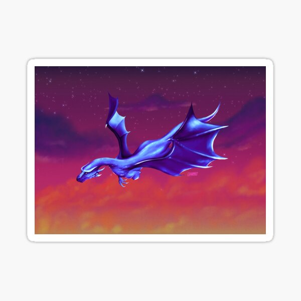 Blue Dragon over a Burning Sky Sticker