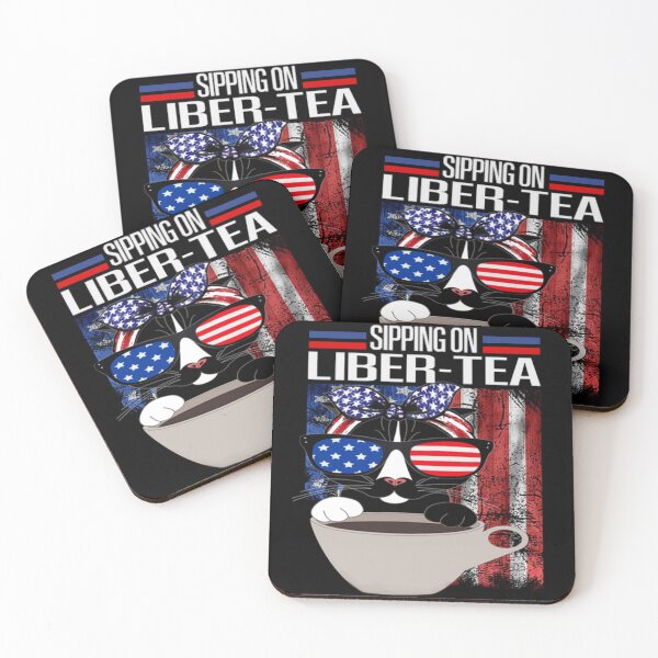 Item preview, Vintage Sippin on Liber-Tea USA Flag, Funny Cat Sippin' on Tea 4th of July Patriotic Cat Lover designed and sold by JozkaMerch.