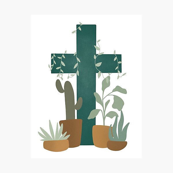 Item preview, green plant Christian cross designed and sold by itsabbydoodles.