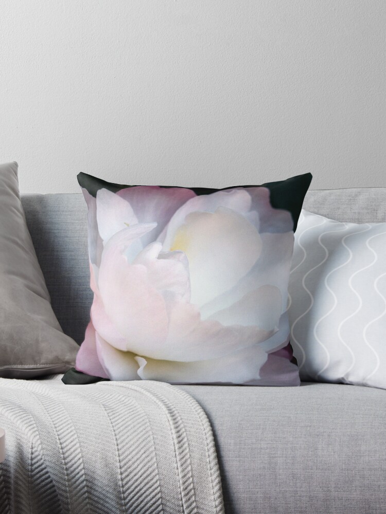 Throw Pillow, Climbing Camelia designed and sold by Tiffany Dryburgh