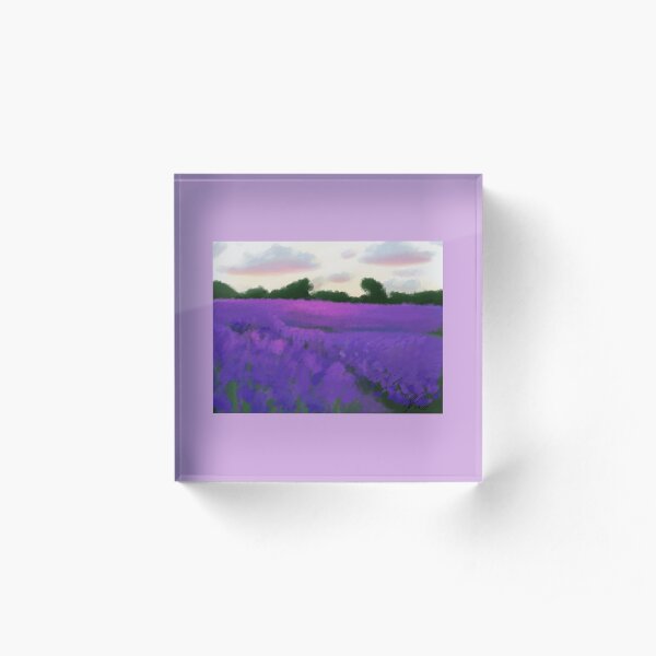 Abstract Lavender Field Landscape Painting Acrylic Block