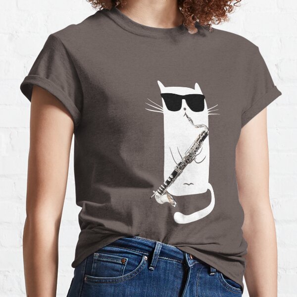 cat playing bass t shirt