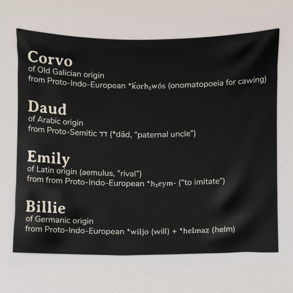 Item preview, Dishonored Corvo, Daud, Emily, Billie names etymology designed and sold by YourNameStory.