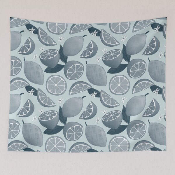 Item preview, Zesty Lemons Pattern - Monochrome Stormy Blue Palette designed and sold by CircusCreative.