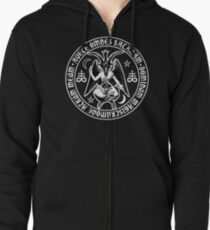 Baphomet & Satanic Crosses with Hail Satan Inscription Zipped Hoodie