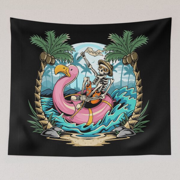 Item preview, Skulls Flamingos Floats Beach During Summer Parties Filled with Coconut Trees designed and sold by Peekonet.