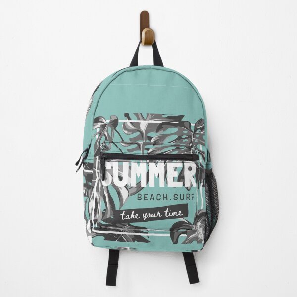 Item preview, Summer Slogan with Black White Tropical Leafs Green Background Fashion Print designed and sold by Peekonet.