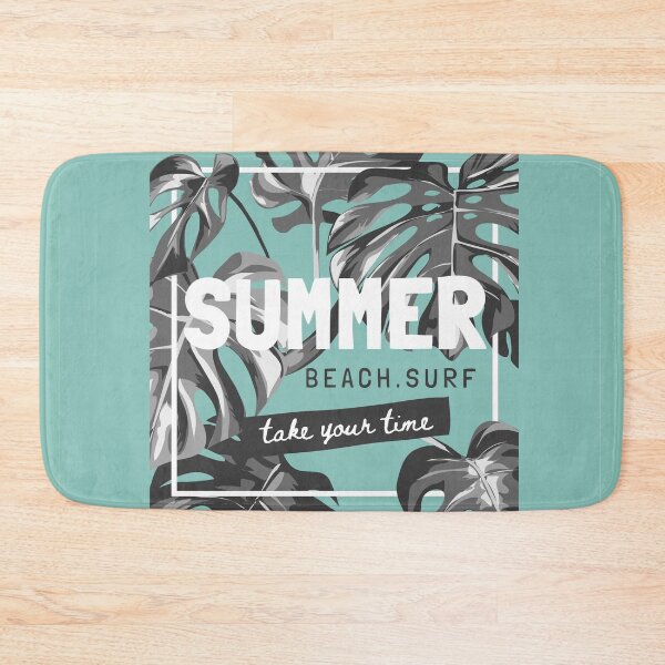 Item preview, Summer Slogan with Black White Tropical Leafs Green Background Fashion Print designed and sold by Peekonet.