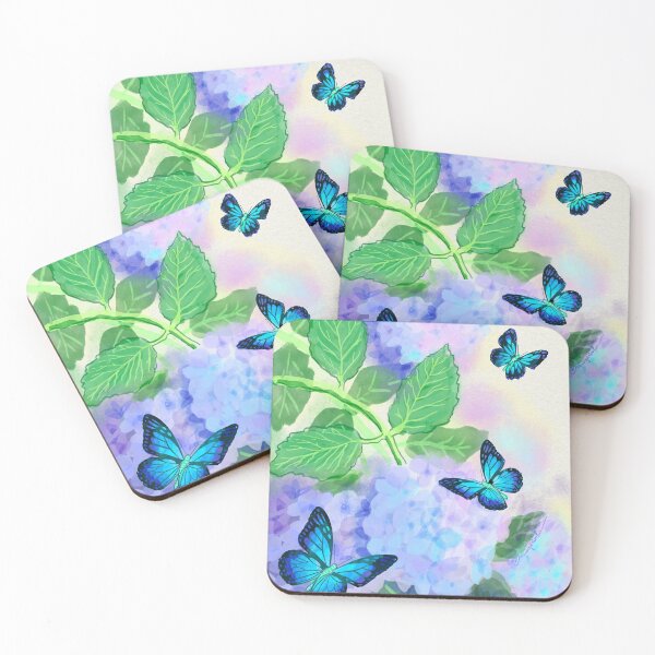 Item preview, Blue hydrangea and butterflies garden sketch designed and sold by orangerinka.