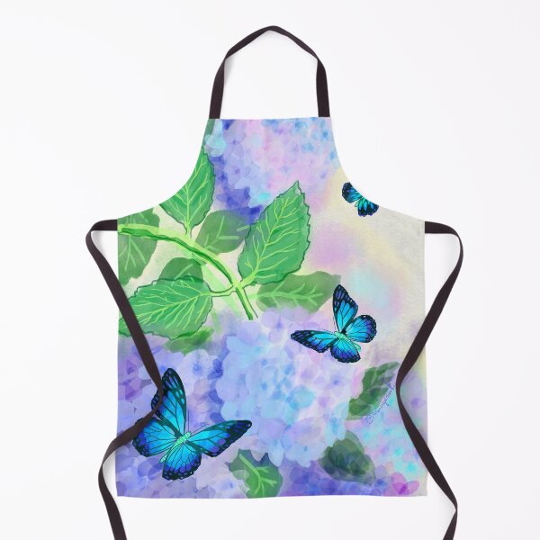 Item preview, Blue hydrangea and butterflies garden sketch designed and sold by orangerinka.
