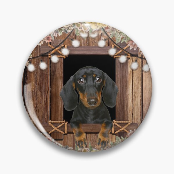 Item preview, Black Dachshund In The Wooden Window & Floral Decoration designed and sold by Clitus.