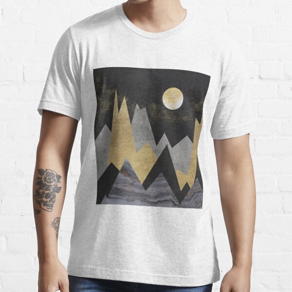 “Silhouettes of mountains with sun, clouds and stars. Abstraction of