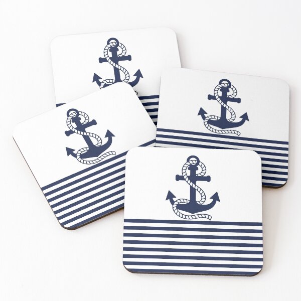 Item preview, Nautical Navy Blue Stripes and Blue Anchor designed and sold by IoanaHraball.