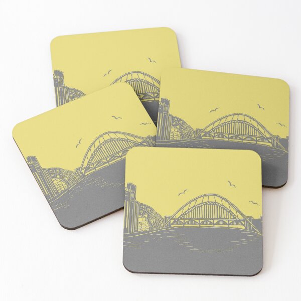 Item preview, Tyne Bridge and Bridges of NewcastleGateshead Quayside Linocut in Yellow and Grey designed and sold by Maddy Bennett.