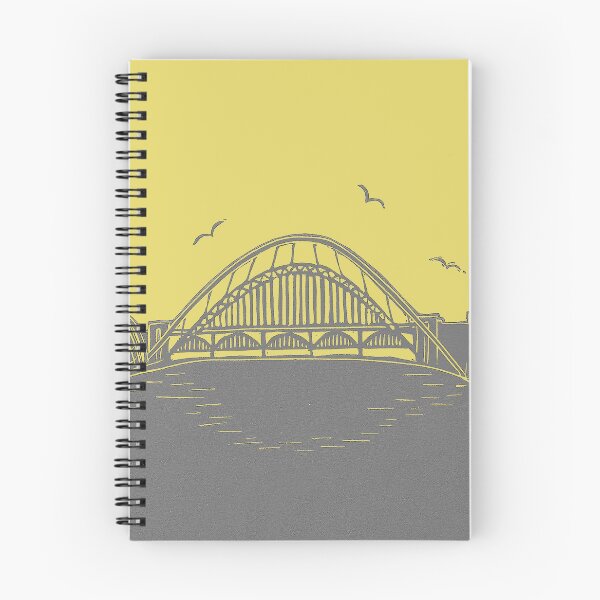 Item preview, Tyne Bridge and Bridges of NewcastleGateshead Quayside Linocut in Yellow and Grey designed and sold by Maddy Bennett.