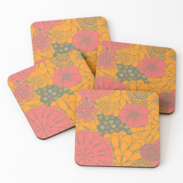 Item preview, Orange and red floral pattern on a dark background designed and sold by Julie  Owen.