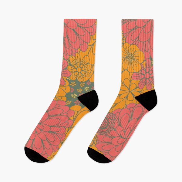 Item preview, Orange and red floral pattern on a dark background designed and sold by Julie  Owen.