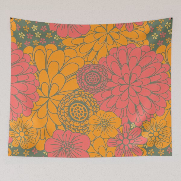 Item preview, Orange and red floral pattern on a dark background designed and sold by Julie  Owen.