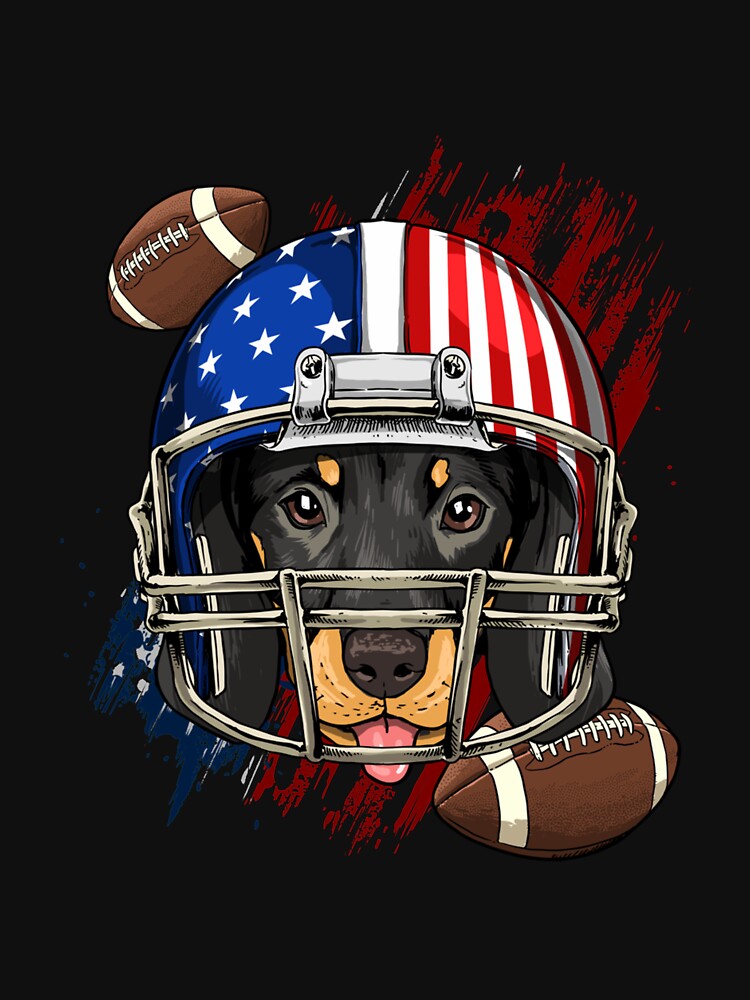 Dachshund American Football Helmet USA Flag Dog Pet Lovers T-Shirt