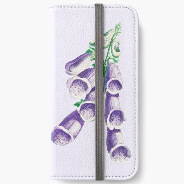 Vintage Hand Drawn Purple Foxglove Flower iPhone Wallet
