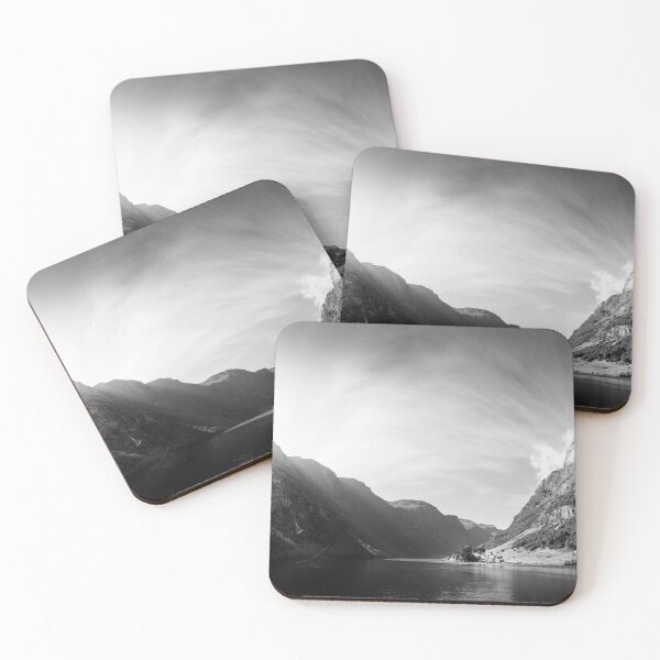 Item preview, Sunrise over Fjord Village in Black & White designed and sold by Nicklas81.