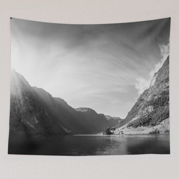 Item preview, Sunrise over Fjord Village in Black & White designed and sold by Nicklas81.