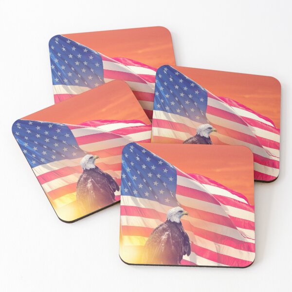 Item preview, American Flag and Bald Eagle against sunset designed and sold by svetlanna.