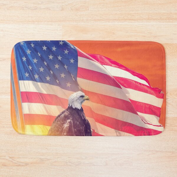Item preview, American Flag and Bald Eagle against sunset designed and sold by svetlanna.