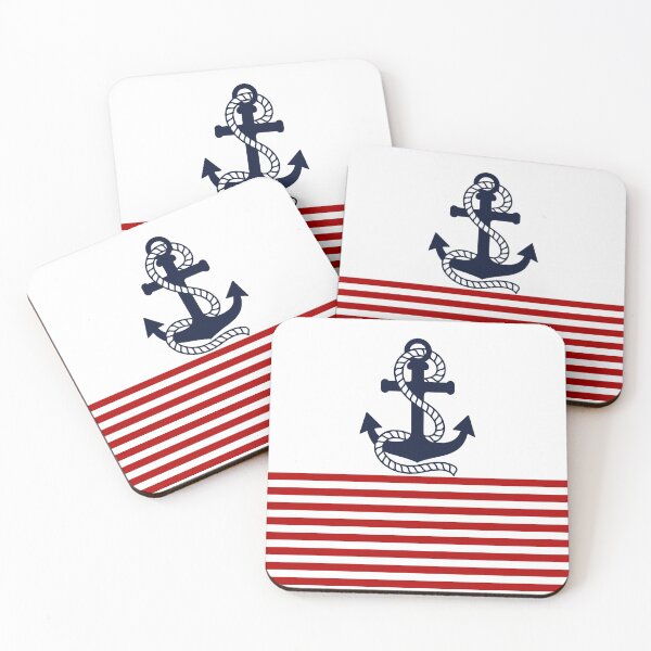 Item preview, Nautical red and white stripes with a navy blue anchor designed and sold by IoanaHraball.