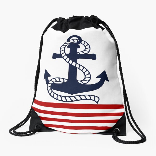 Aperçu de l'œuvre Rayures nautiques rouges et blanches avec une ancre bleu foncé créée et vendue par IoanaHraball.