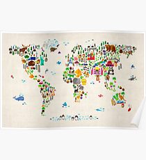 Animal Map of the World Poster