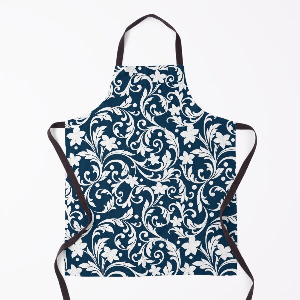 Item preview, Navy Blue and White Floral Damask Pattern designed and sold by thelustrous.