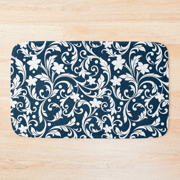 Item preview, Navy Blue and White Floral Damask Pattern designed and sold by thelustrous.