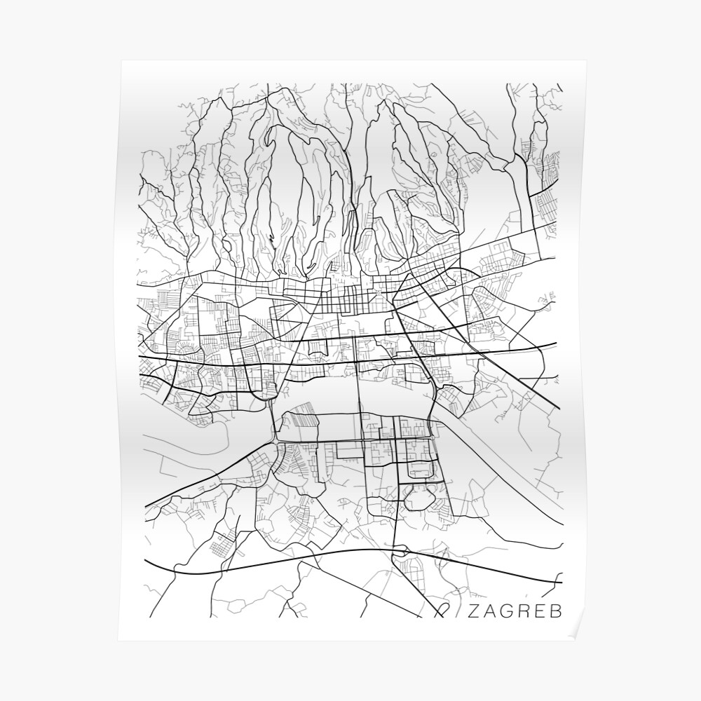Zagreb Karte Kroatien Schwarz Und Weiss Kunstdruck Von Mainstreetmaps Redbubble