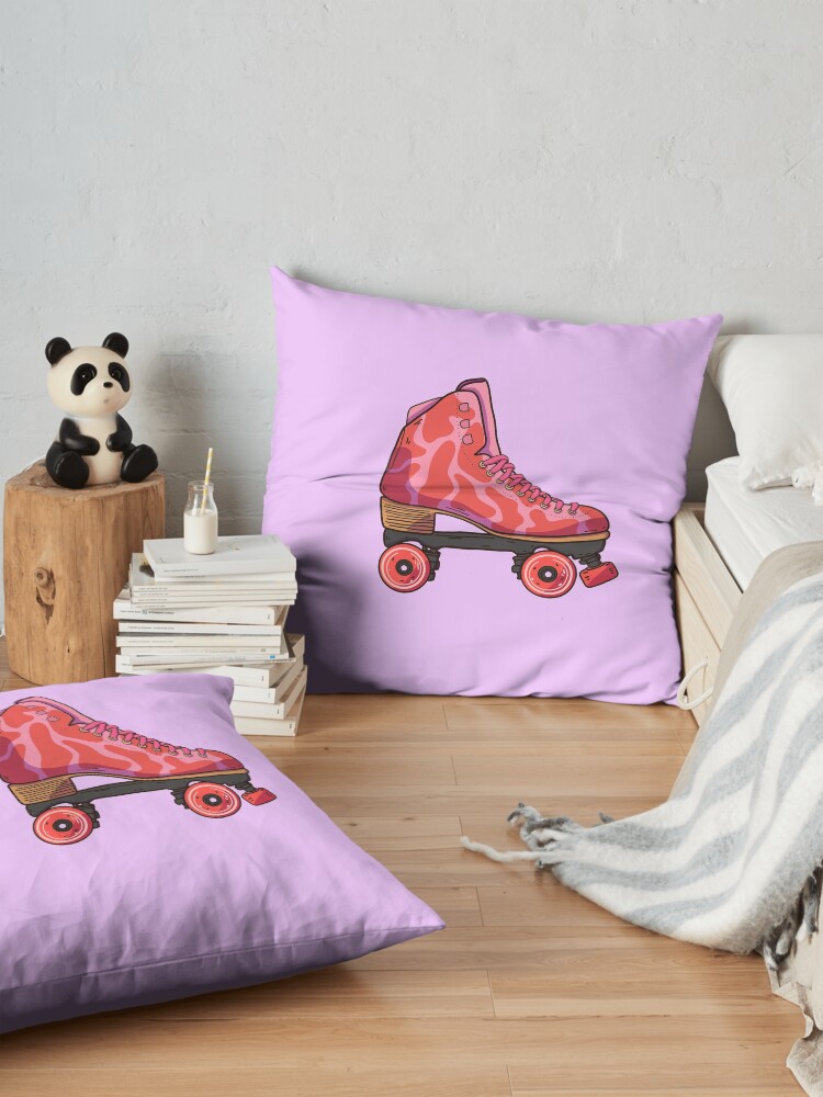 Alternate view of Pink and Red Strawberry Cow Print Pattern Roller Skate Floor Pillow