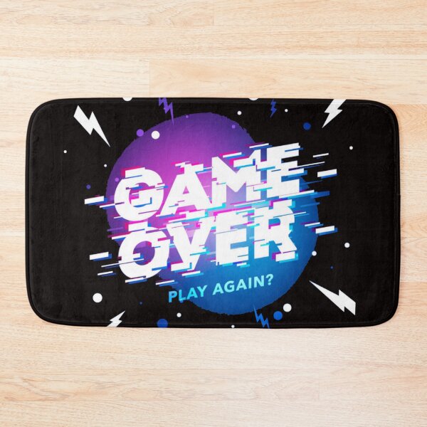 Item preview, Game Over Play Again Glitch Style Blue and Pink with Power Symbols Lightning Bolts designed and sold by WearWolfDesigns.