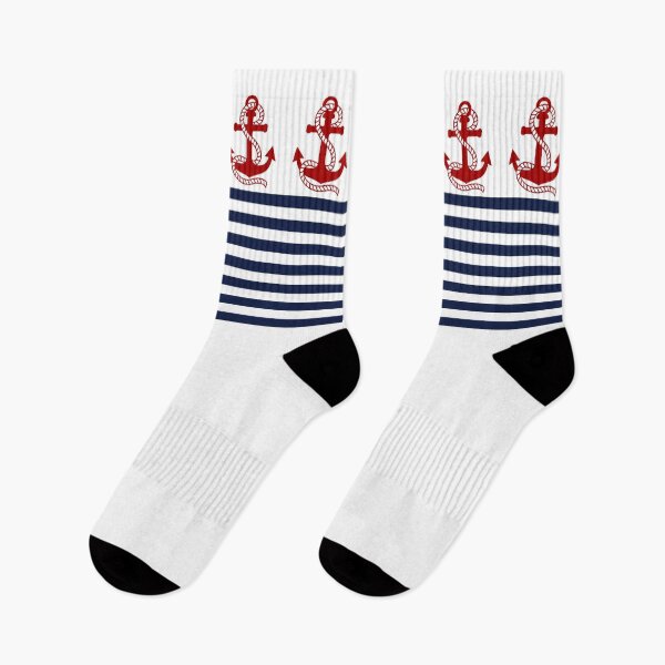 Item preview, Nautical navy blue and white stripes with a red anchor designed and sold by IoanaHraball.