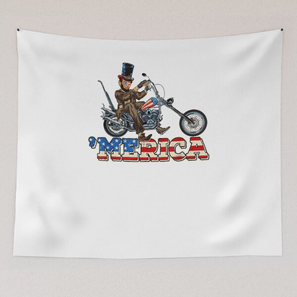 Item preview, 4th of July Gifts Murica Merica Abraham Lincoln on a Chopper Biker designed and sold by InkyJack.