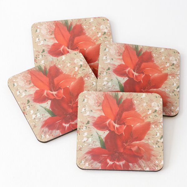 Item preview, Red Gladiola Vintage style mixed media florals collection designed and sold by OByD.
