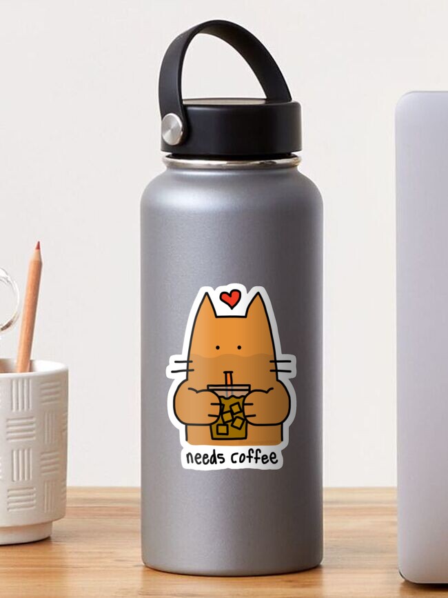 Thumbnail 1 of 3, Sticker, Iced Coffee Cat designed and sold by cartoongoddess.