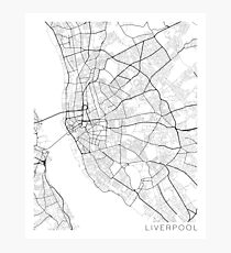 Liverpool Map, England - Black and White Photographic Print