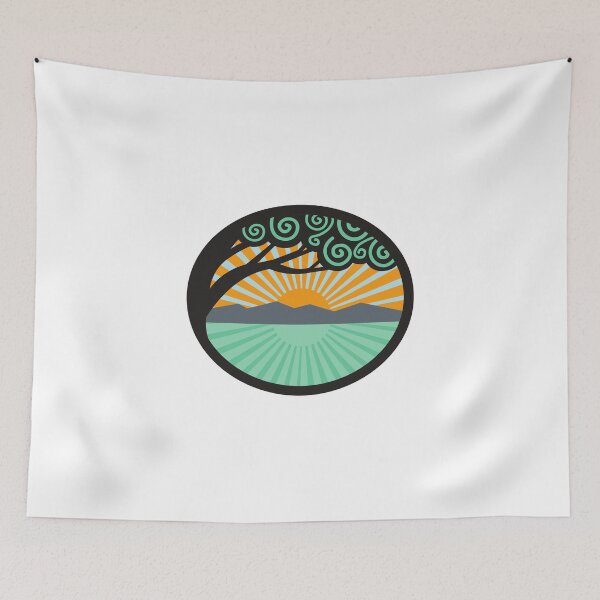 Item preview, Retro tree, sea and sunrise illustration designed and sold by Strale25kv.
