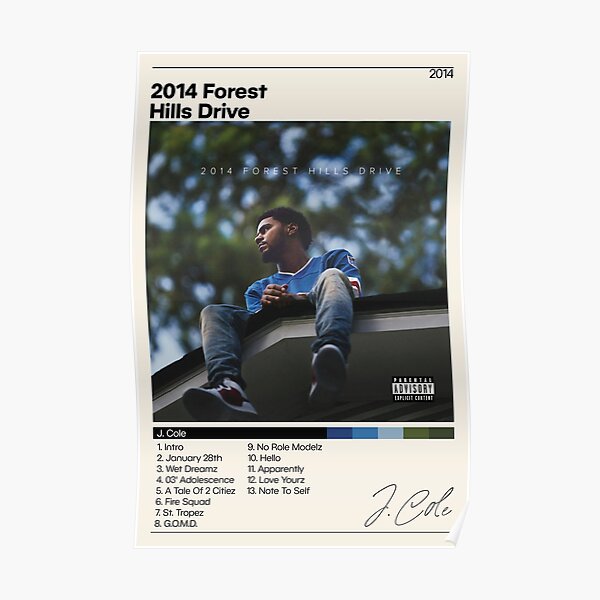 J Cole Poster | 2014 Forest Hills Drive Poster | J Cole Tracklist | Album Cover Poster | Poster Print Wall Art | Custom Poster | Home Decor Active Poster