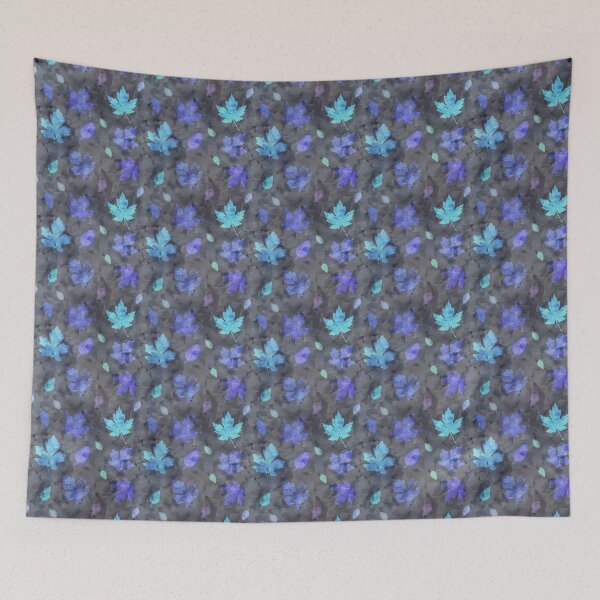 Item preview, Floral pattern, blue and purple leaves on a gray background. designed and sold by UVI-CA.